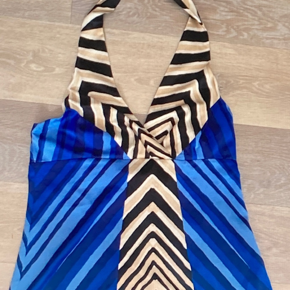 The Limited Blue and Black Chevron Halter Top with Cream Accents